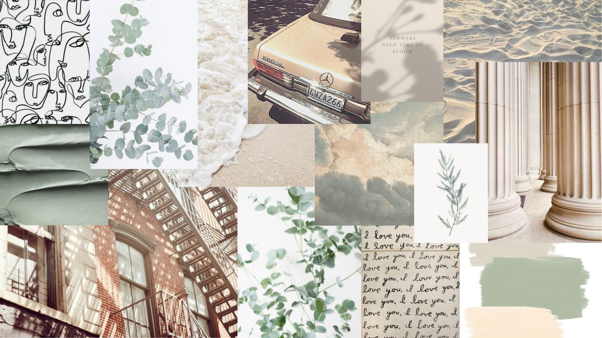 plant aesthetic collage creams neutrals simple Computer 1920x1080
