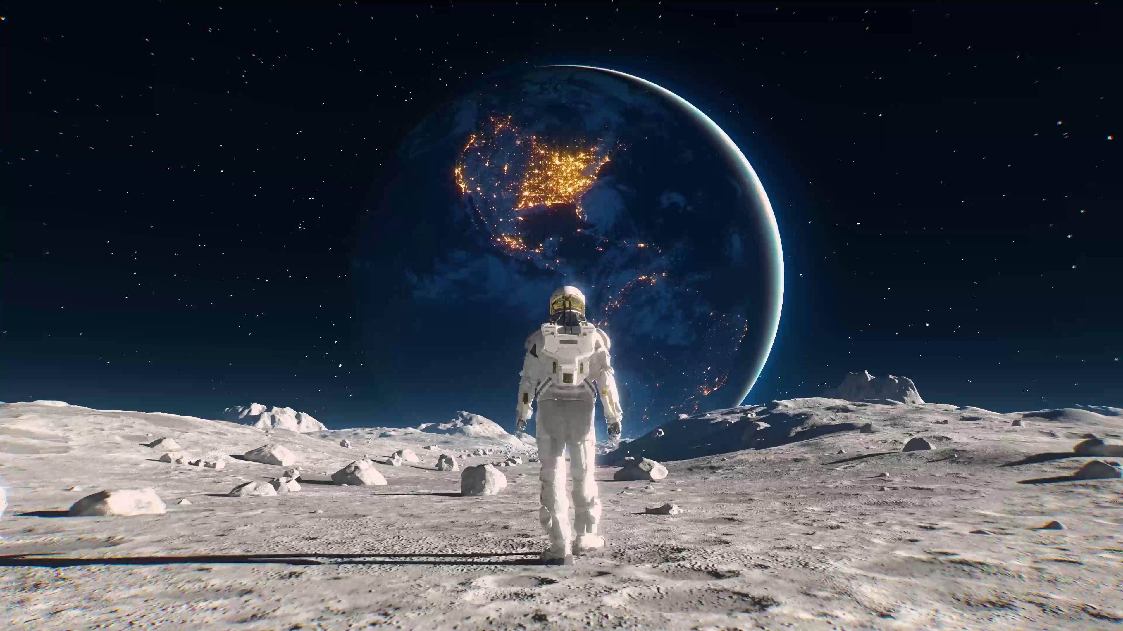 Astronaut Walking On The Moon Live Wallpaper