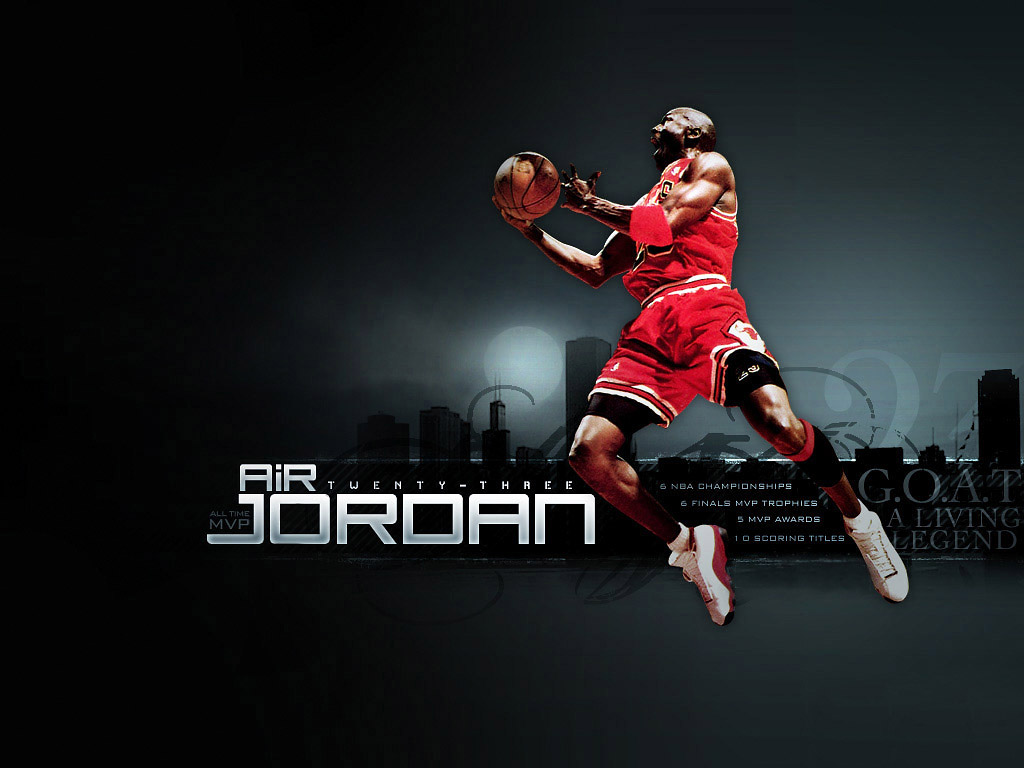 Michael Jordan soaring through the air for a slam dunk, highlighting his legendary basketball career