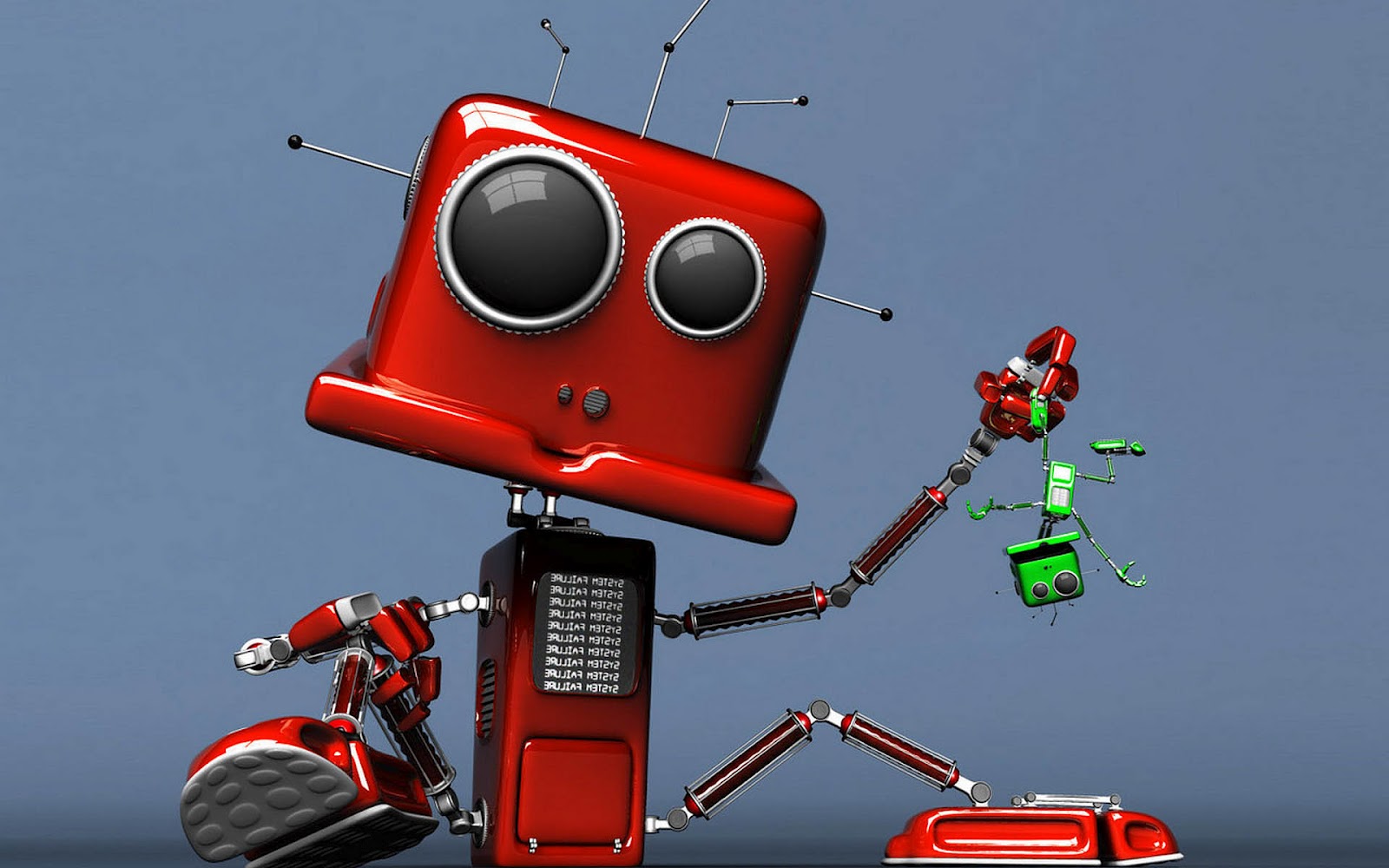 3D achtergrond met rode robot HD robot wallpaper