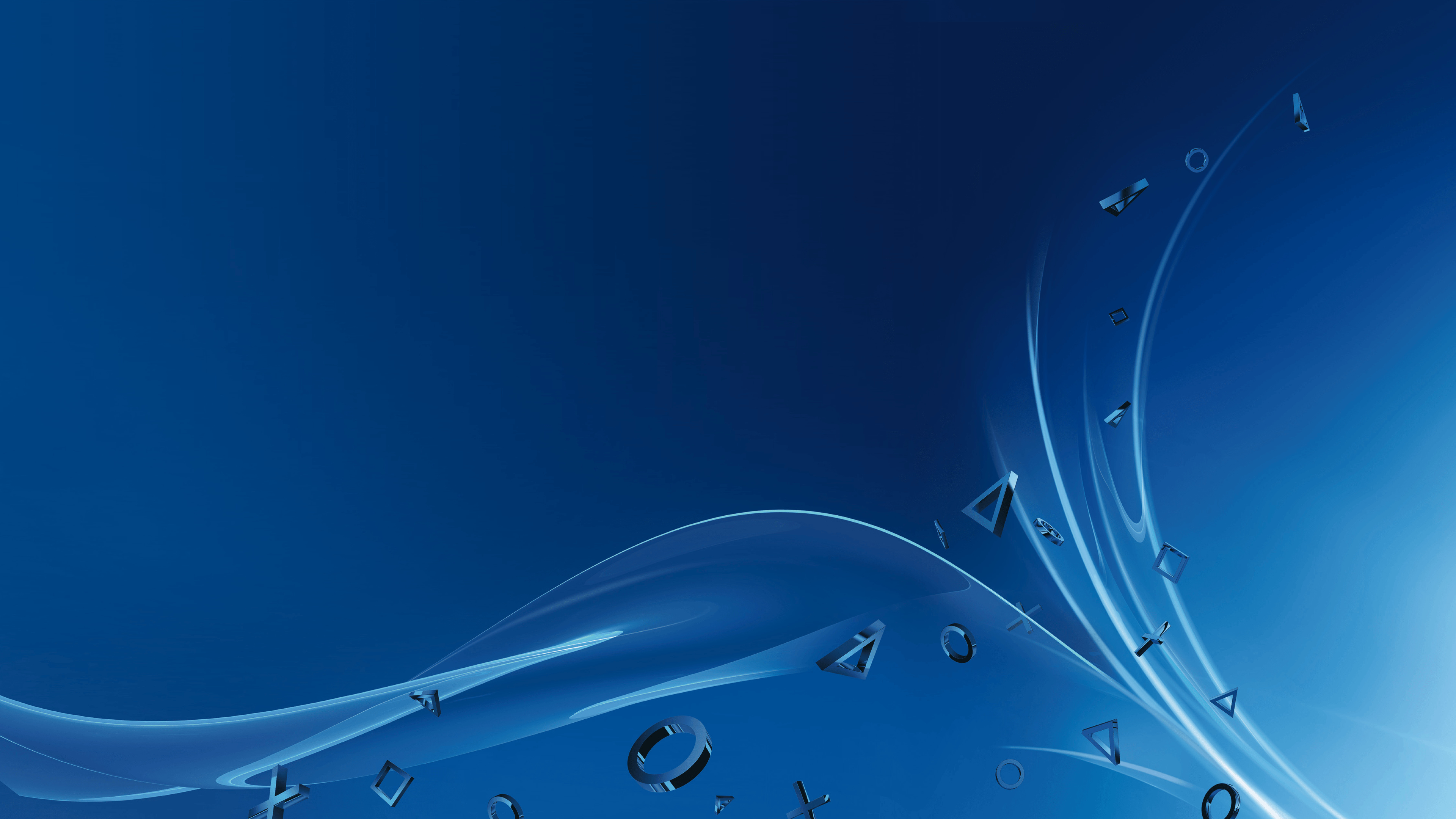 Abstract blue background with PlayStation controller button symbols floating in a dynamic design, evoking a sense of gaming and console technology