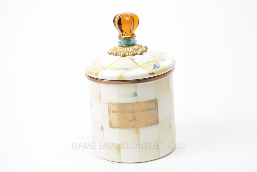 Mackenzie Childs Parchment Check Enamel Small Oz Canister Jar