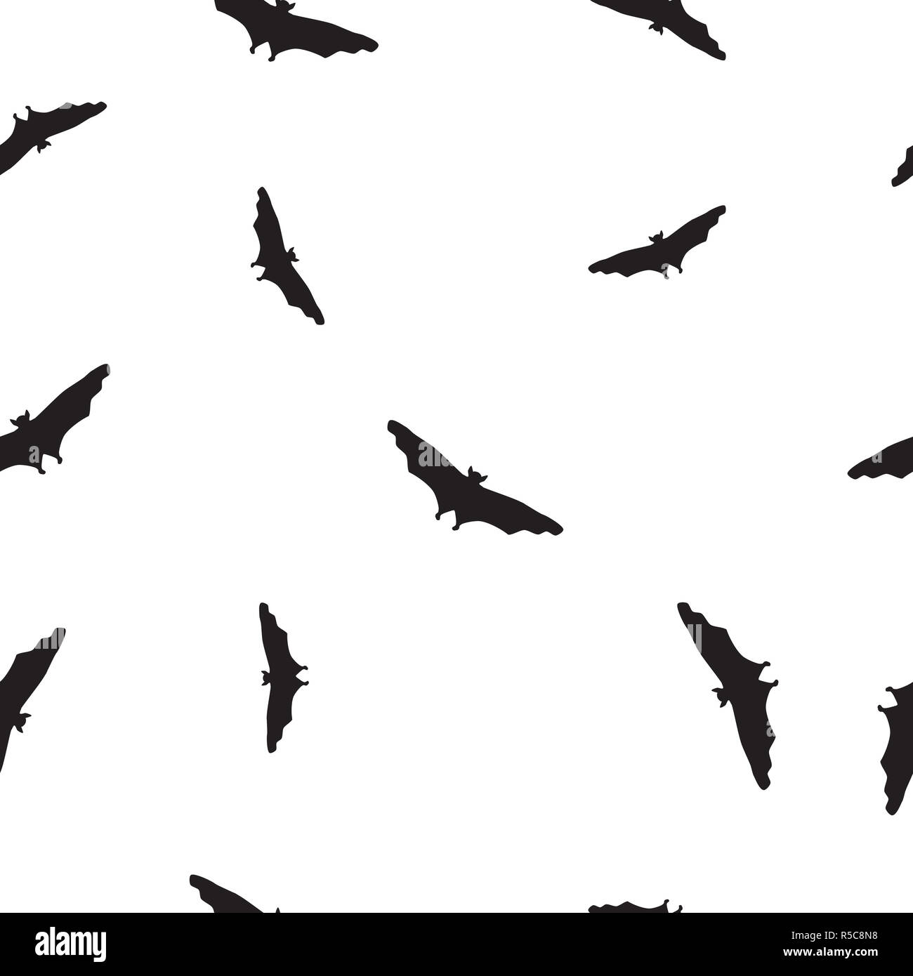 Seamless Wild Animals Pattern Bats Black Silhouette On White