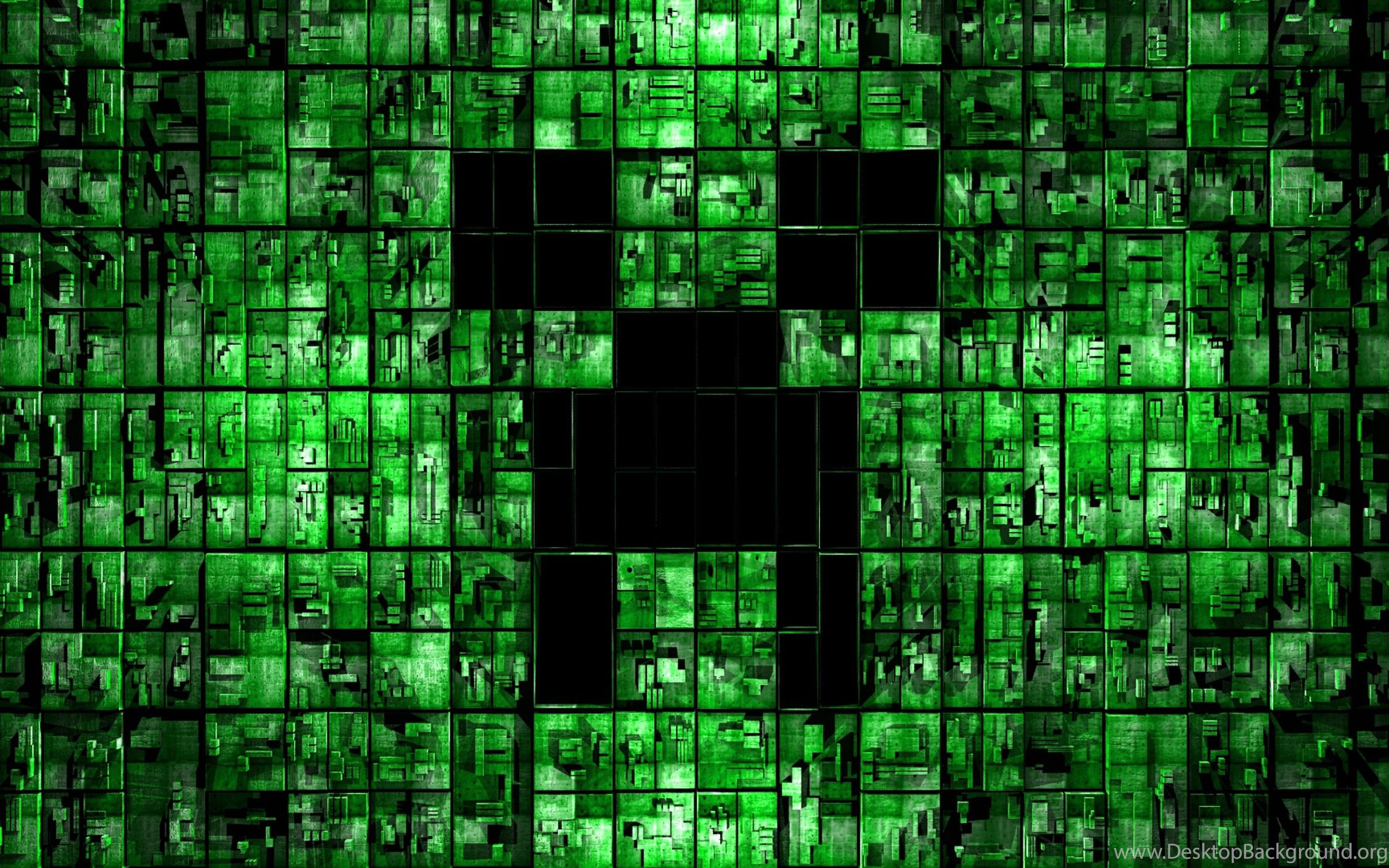 A mosaic of green circuit boards forms the iconic Creeper face from Minecraft, creating a unique tech-inspired take on the game's antagonist