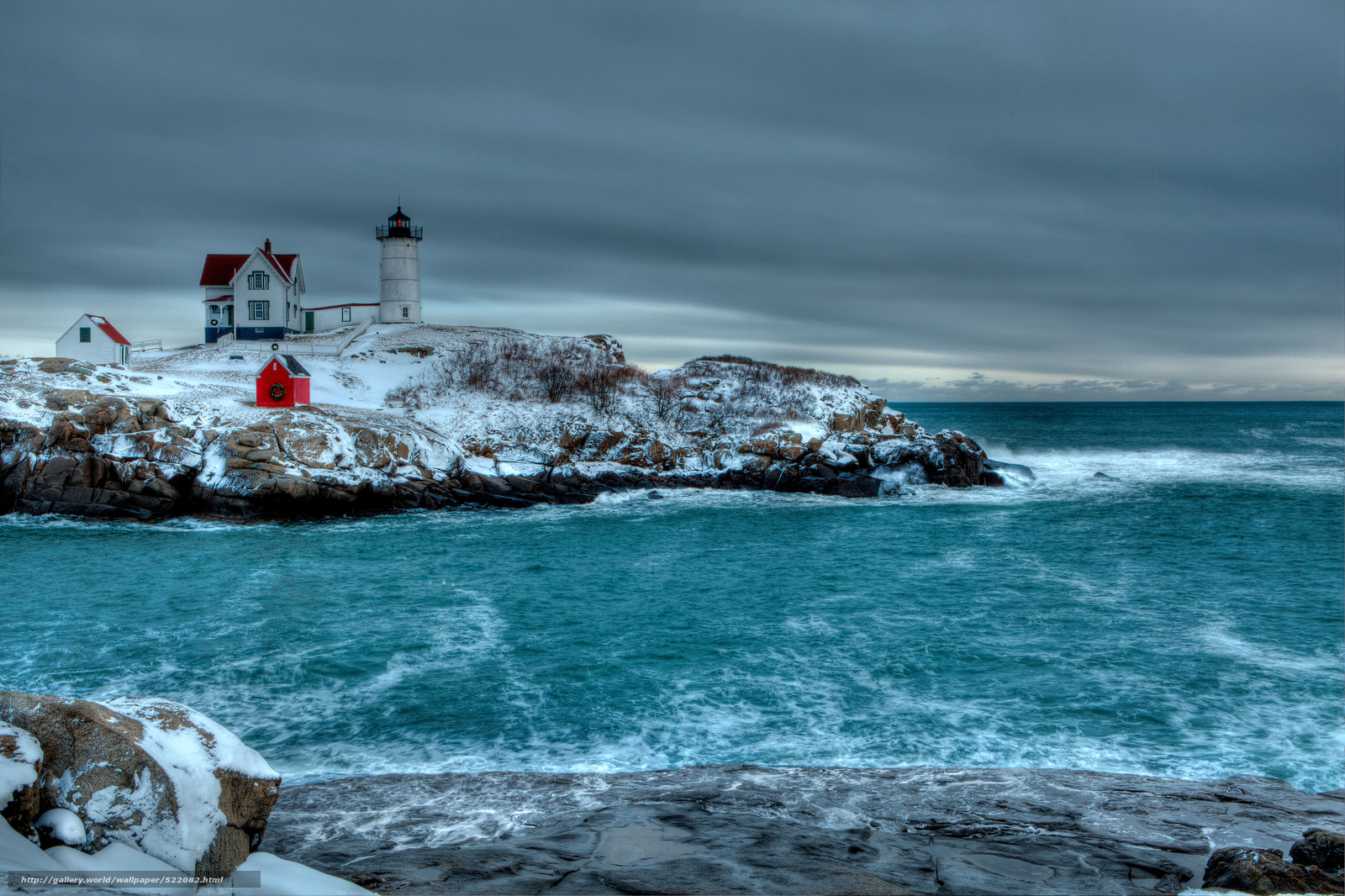 Wallpaper Winter Sea Rocky Shores Lighthouse Desktop