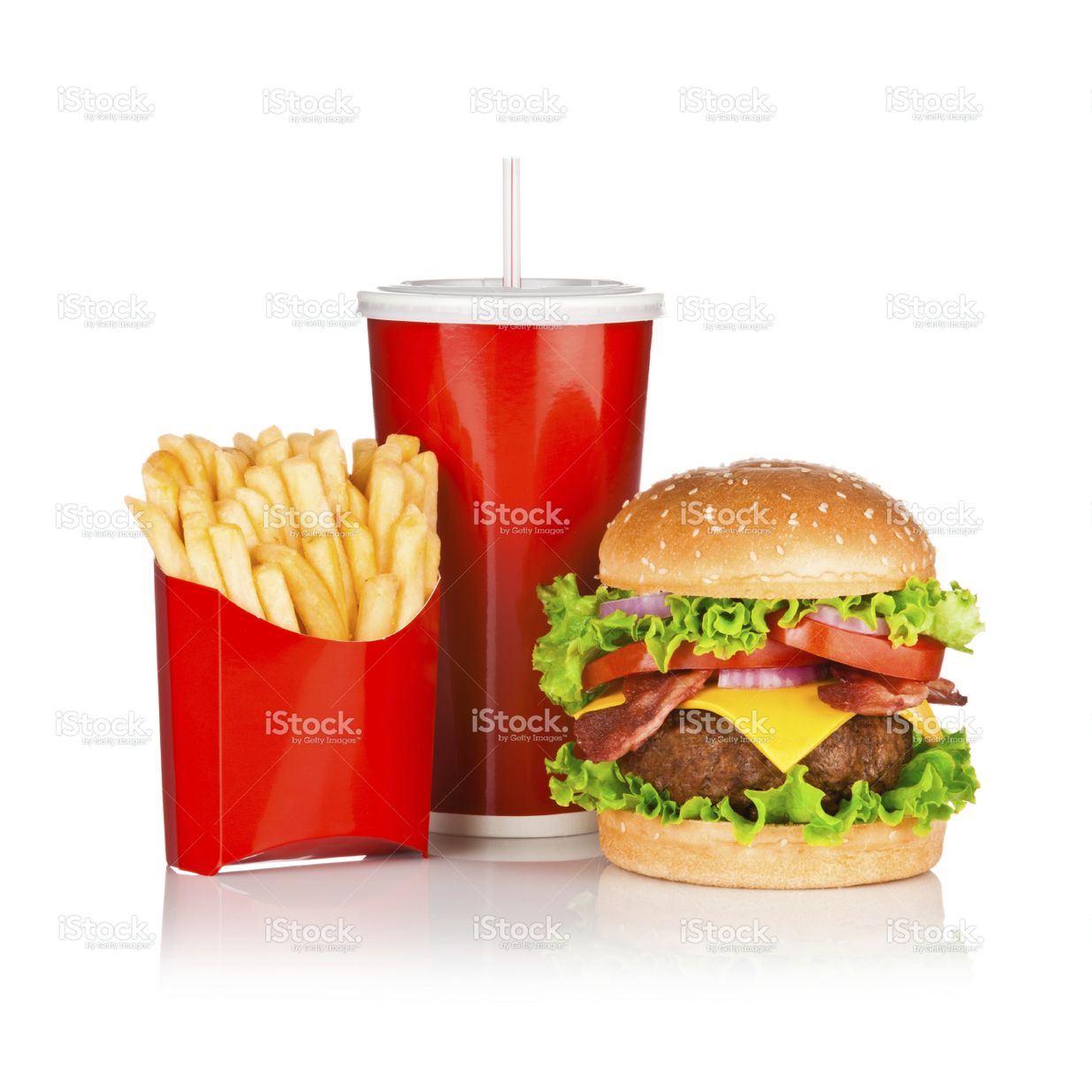 Hamburger French Fries And Cola Drink Isolated On White