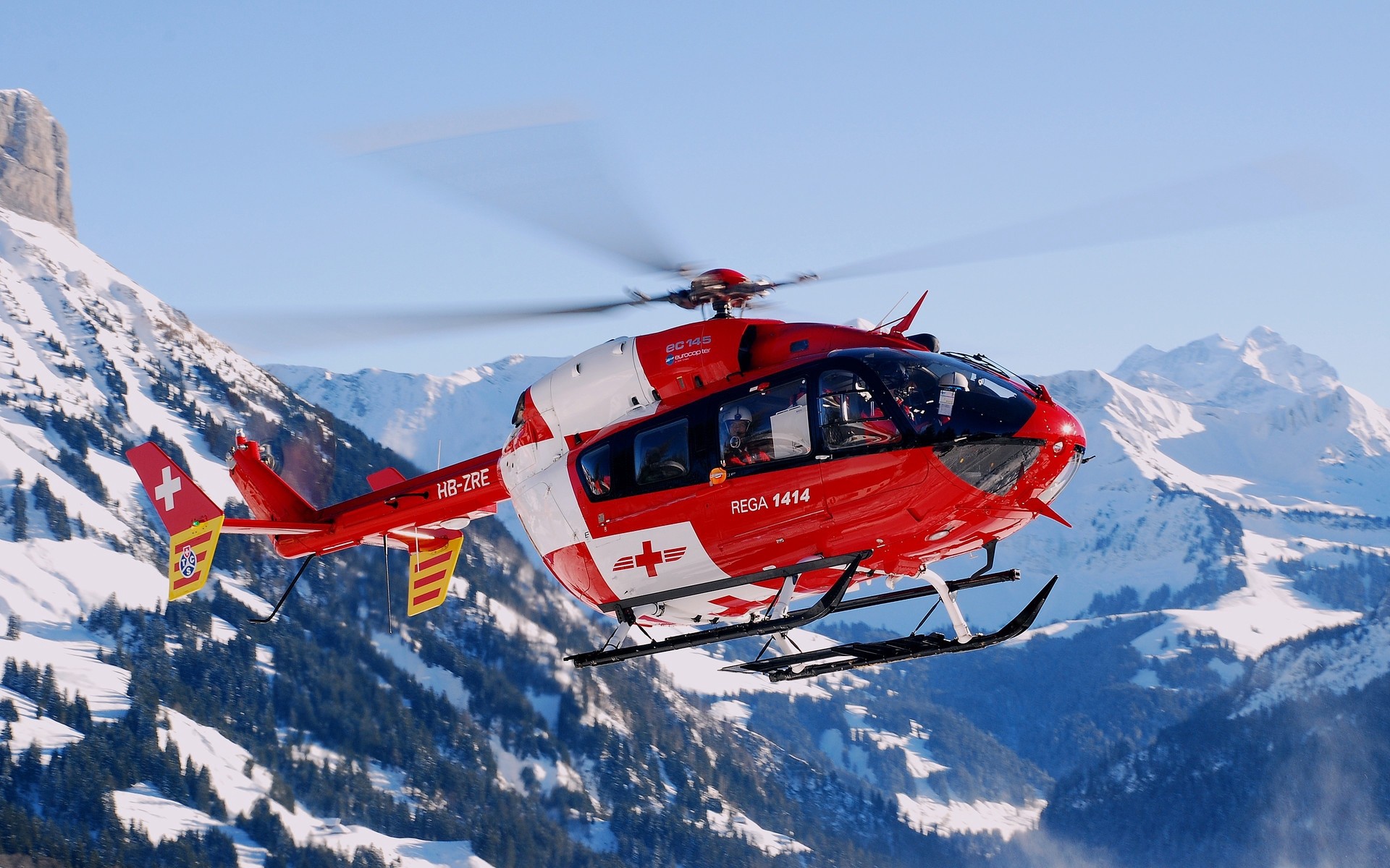 Rescue Helicopter Sky Mountains Flying Stock