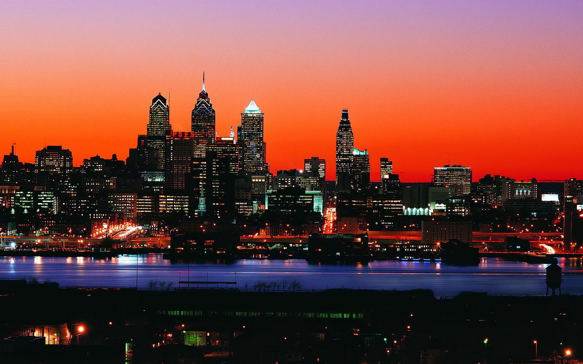 Wallpaper Night Water City Philadelphia Skyline Pennsylvania Usa