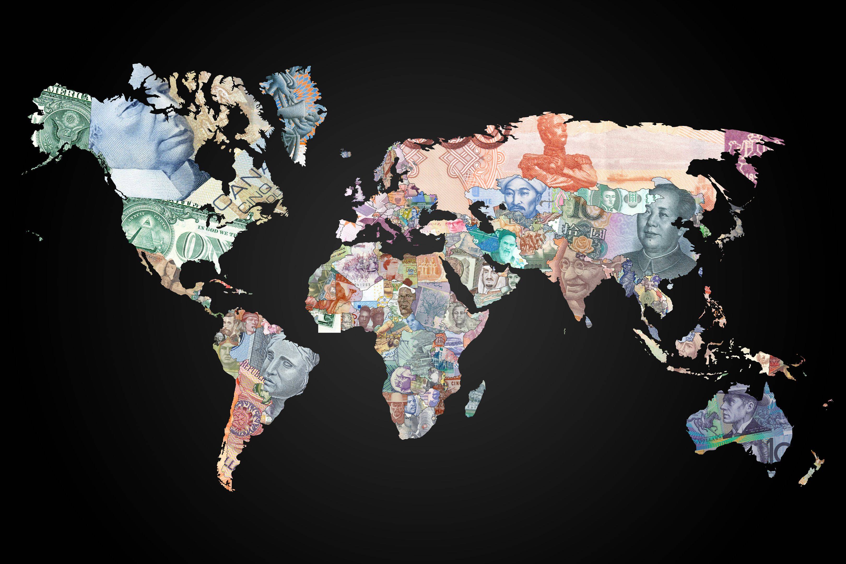 ] World Atlas Representing Countries With Their Currencies [Desktop
