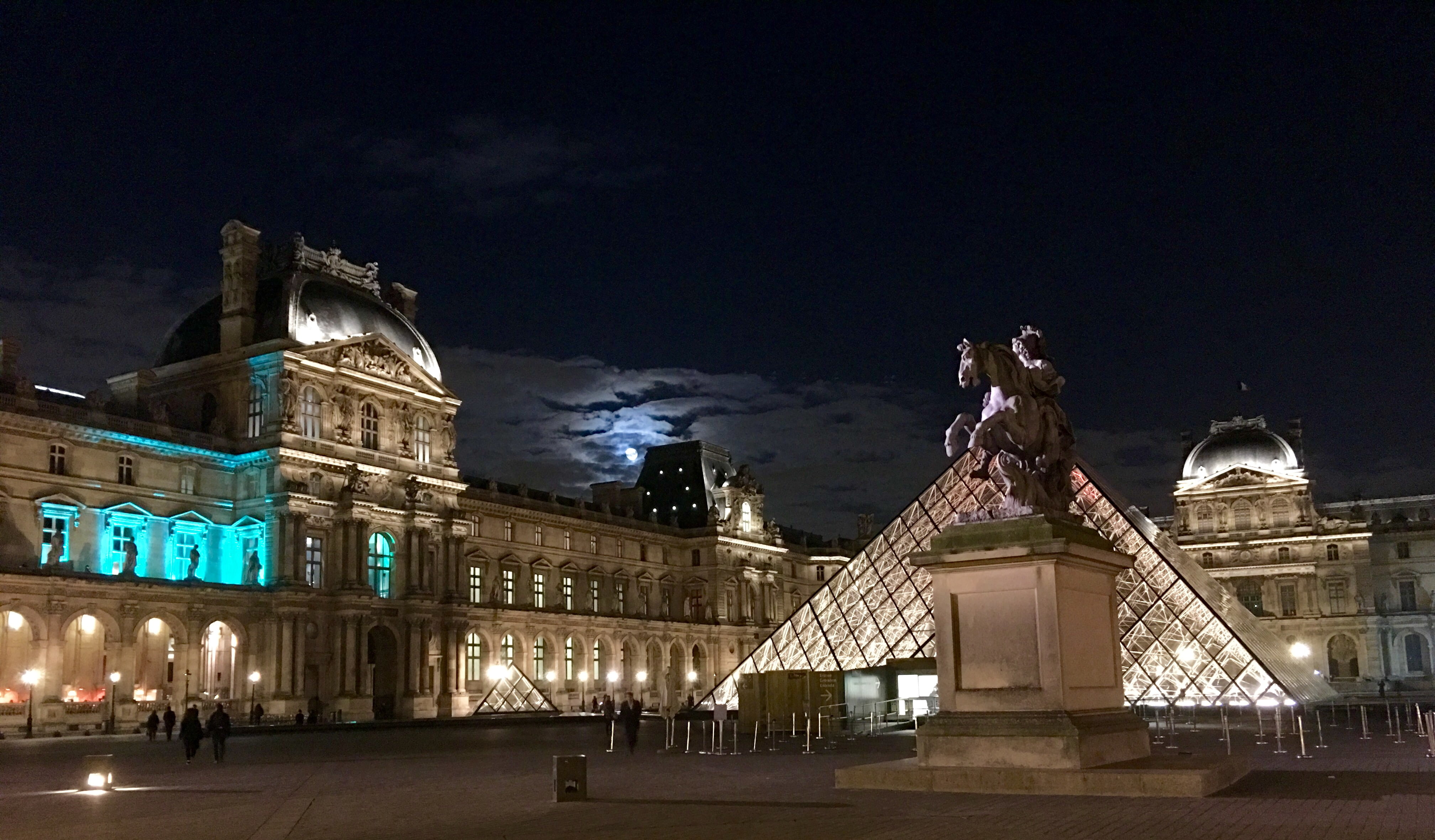 Landmark Photo During Nighttime Paris Mus E Du Louvre HD