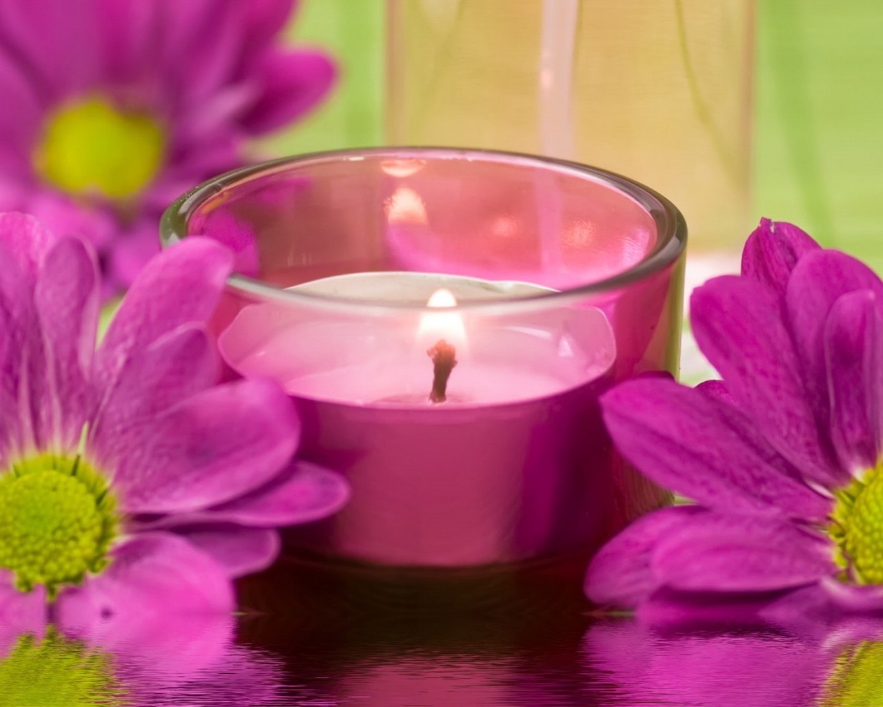 Flowers And A Candle Wallpaper On Desktop Puter
