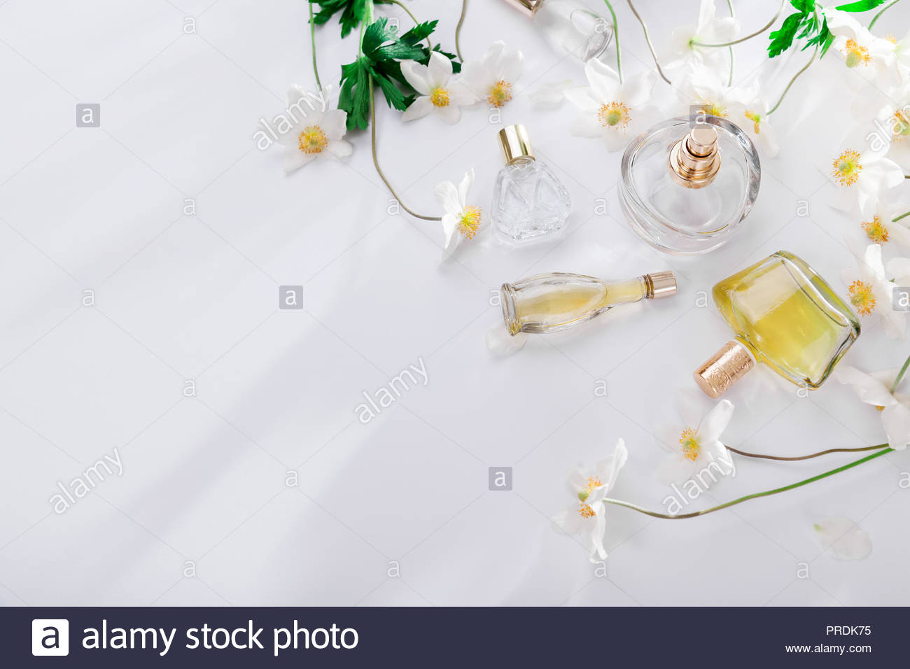 Natural Perfume Concept Bottles Of With White Flowers On