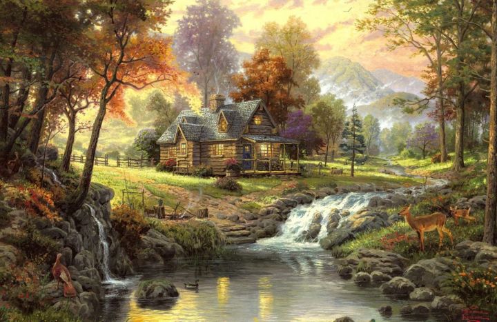 Cottage In The Woods Wallpaper