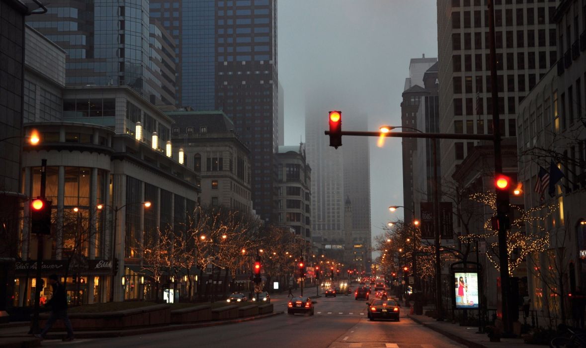 Street Cars Fog Rain City Wallpaper