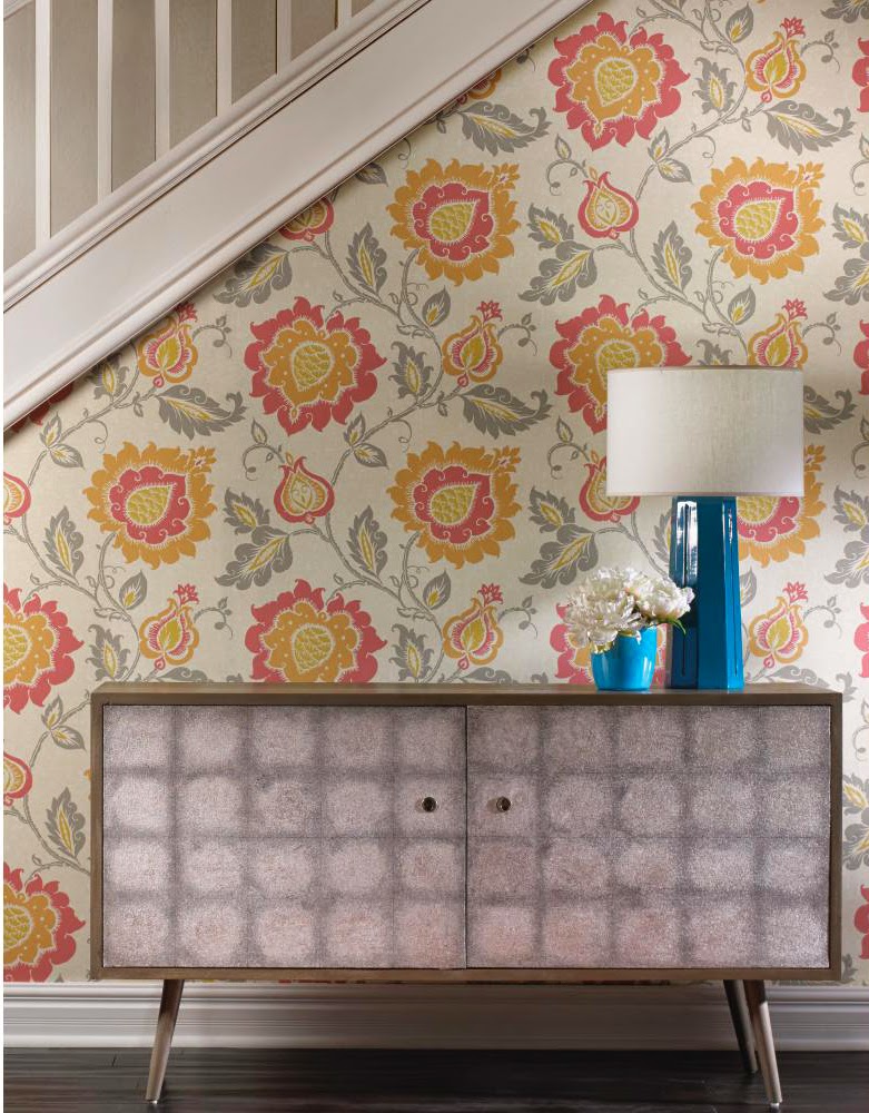 Jacobean Floral Wallpaper In Red
