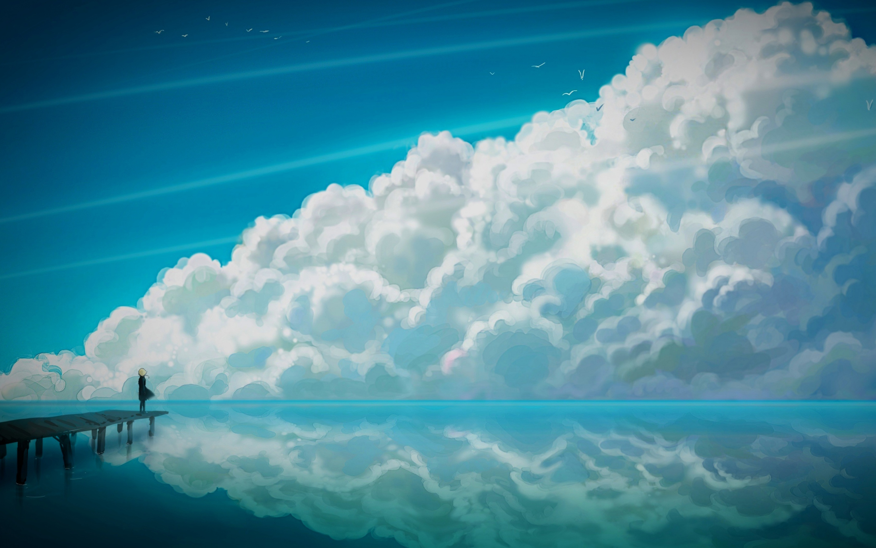 Blue Anime Sky Wallpaper 2880x1800