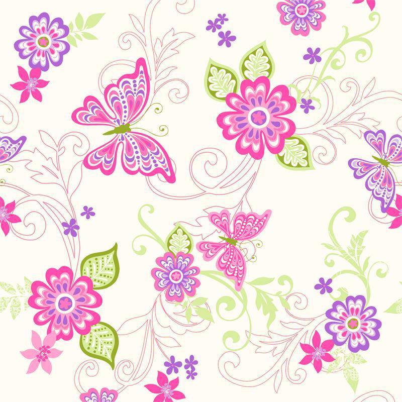 Pink Butterfly Scrolls Wallpaper Baby Nursery Kids