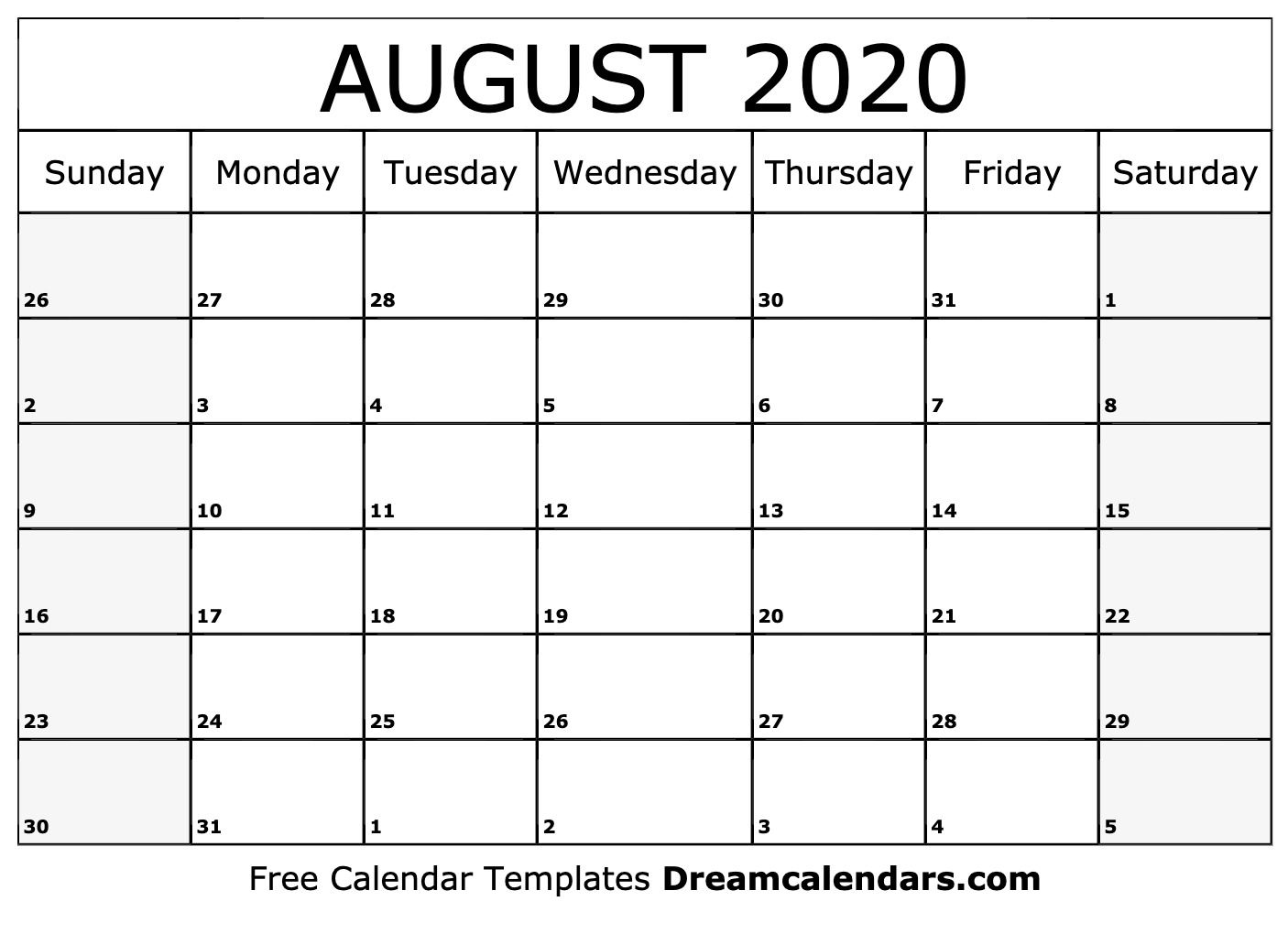 August 2020 Calendar Printable Template Printable calendar 1406x1020