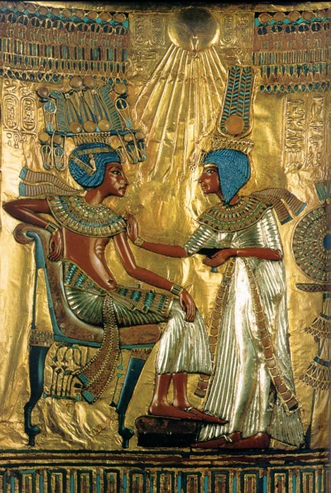 Egyptian Throne Back Depicting Tutankhamen And Queen New Kingdom