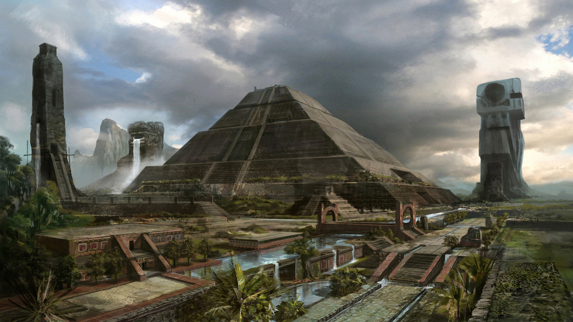 Art Mayan Civilization City Pyramid Palm Wallpaper