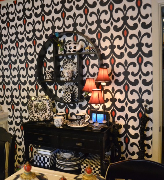 Bold Black And White Wallpaper With Mackenzie Childs Accent Pieces