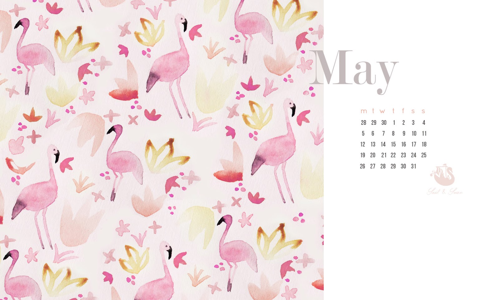 free desktop background watercolor painted pattern flamingos sail and