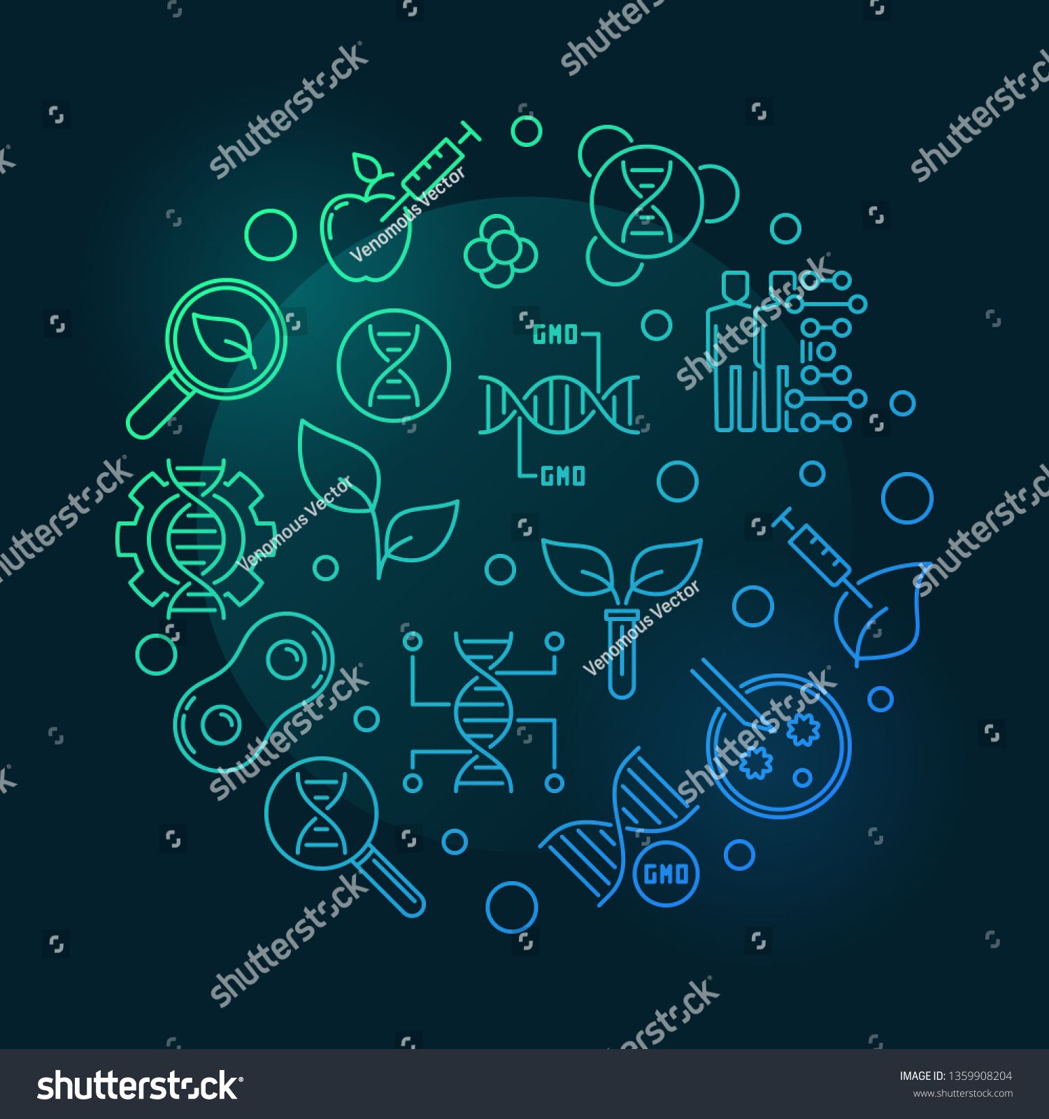 Genetically Modified Organism Or Gmo Vector Round Outline Colored