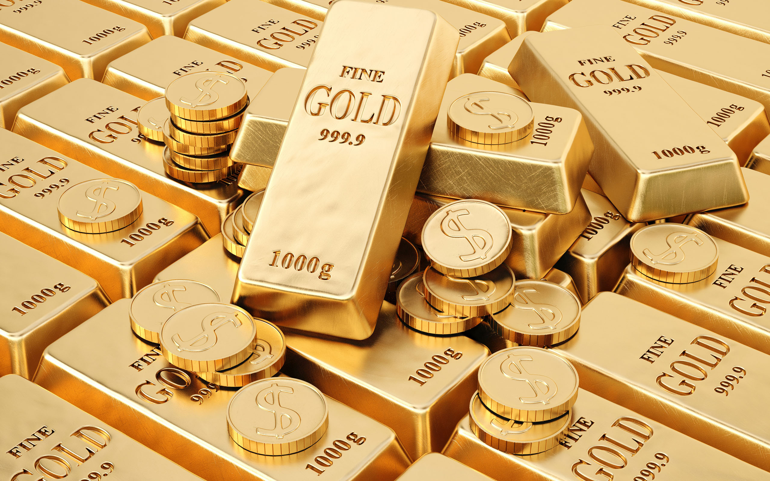 Gold Bars Coins Wallpaper Stock Photos