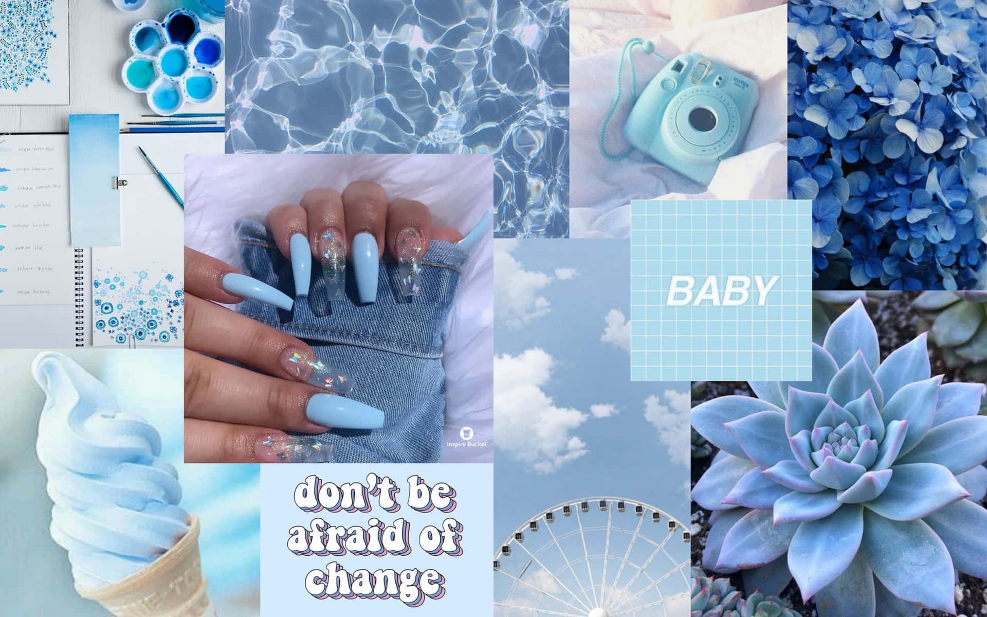 Pastel Blue Aesthetic Photo Collage Wallpaper