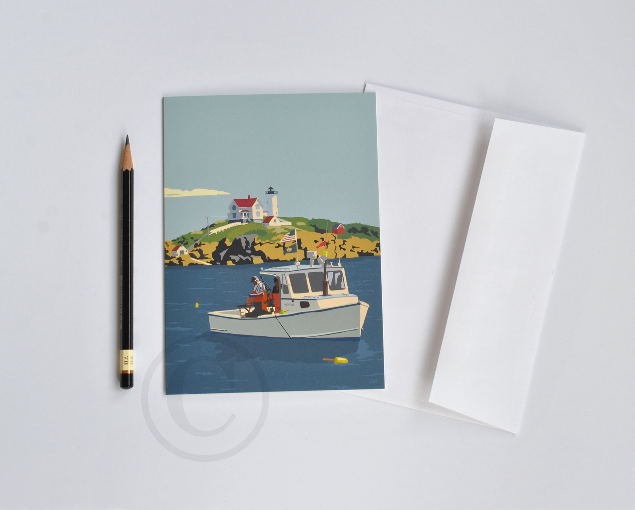 Lobstering At The Nubble Notecard X Maine Alan Claude