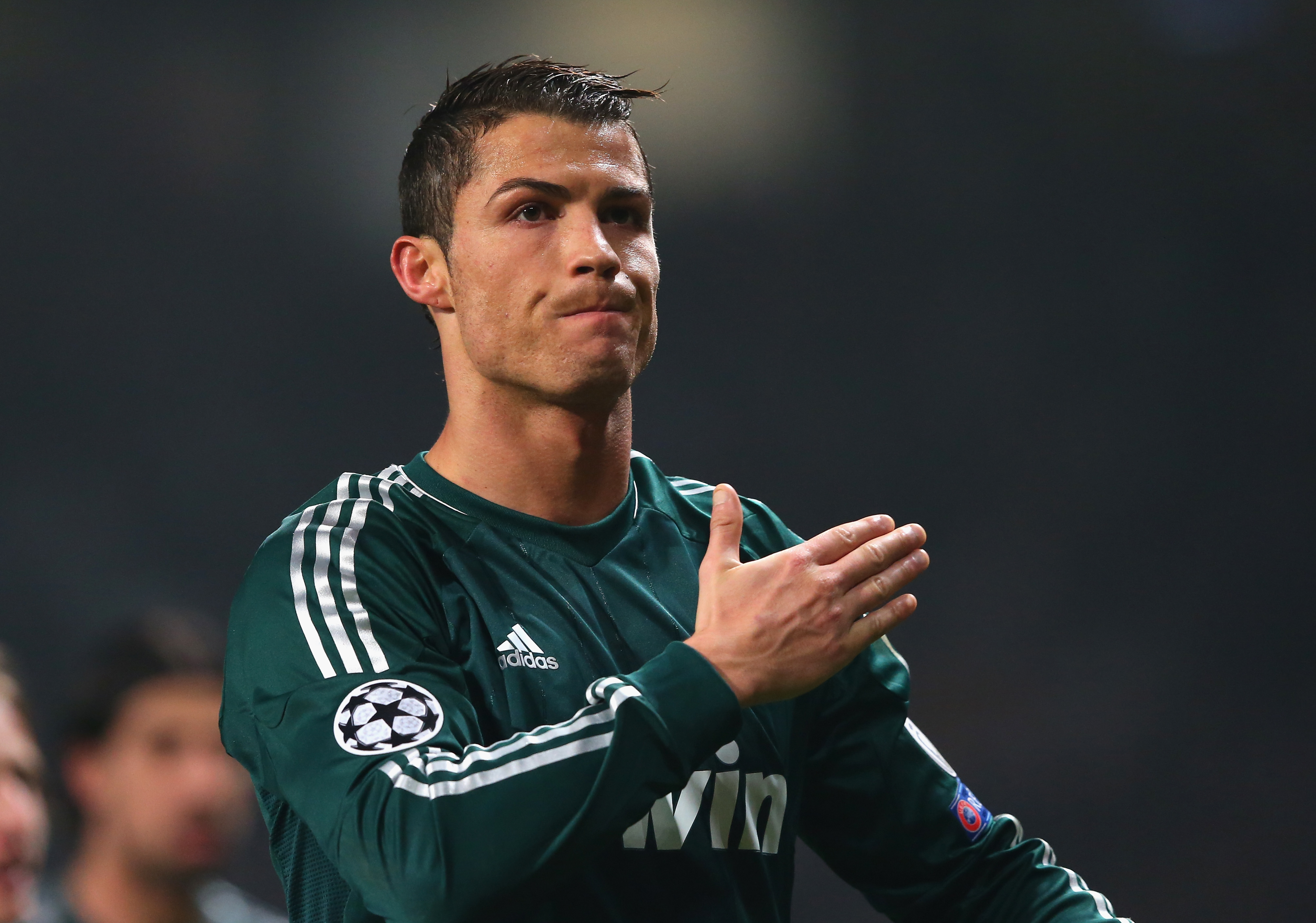 Cristiano Ronaldo in a Real Madrid jersey during a UEFA Champions League match