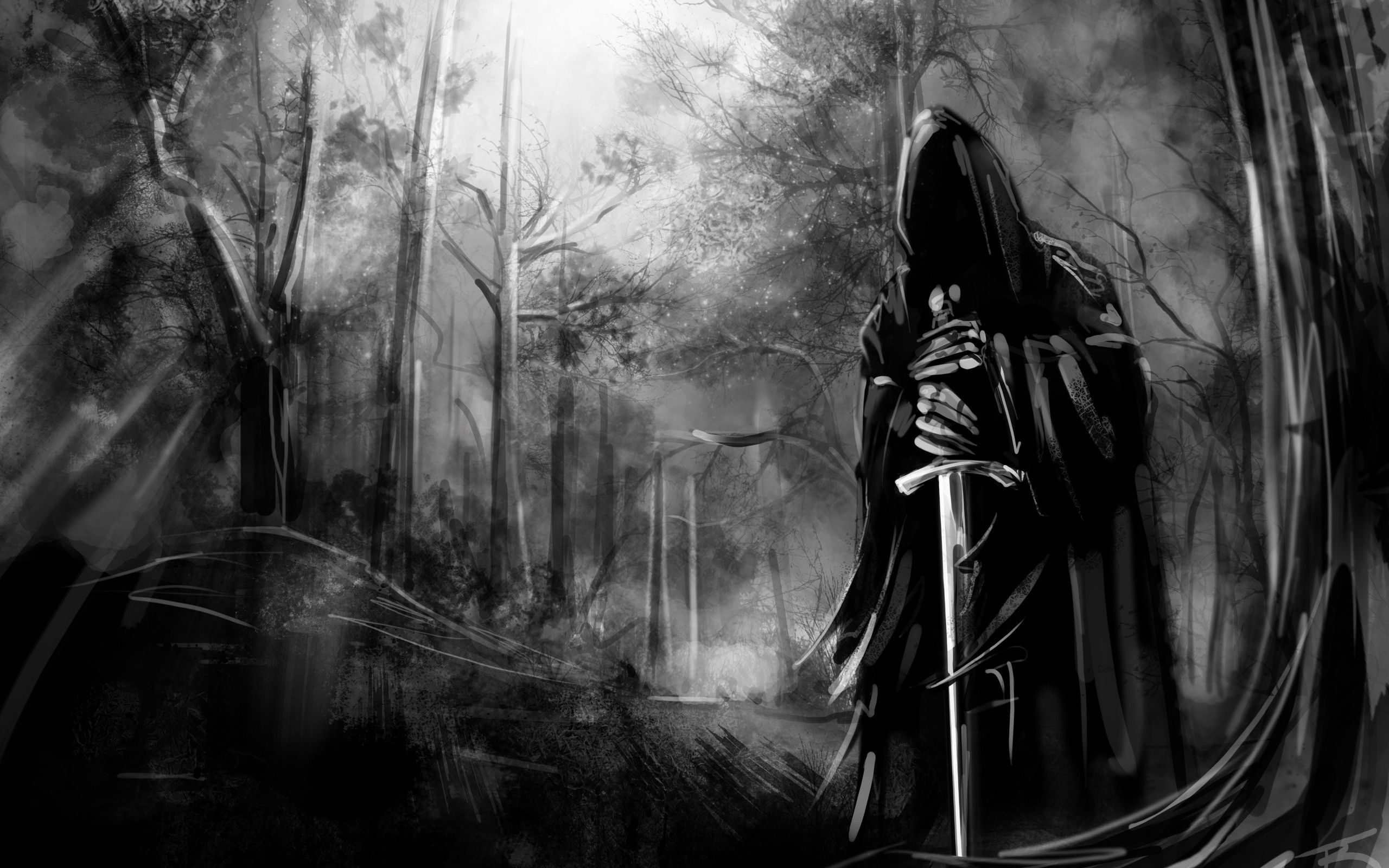 Black And White Death Forest Gothic Swords Wallpaper