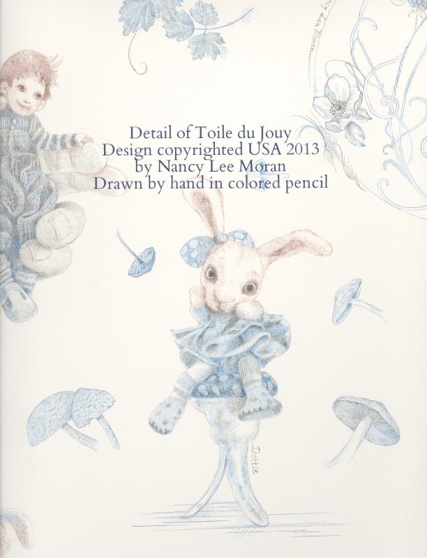 Dottie The Toy Rabbit And Mushrooms From A Decorative Toile De Jouy
