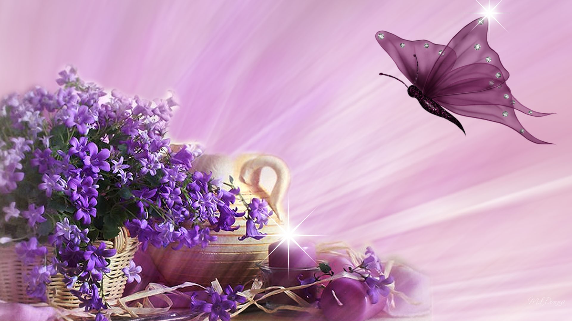 Free background PC backgrounds Flowers and butterflies