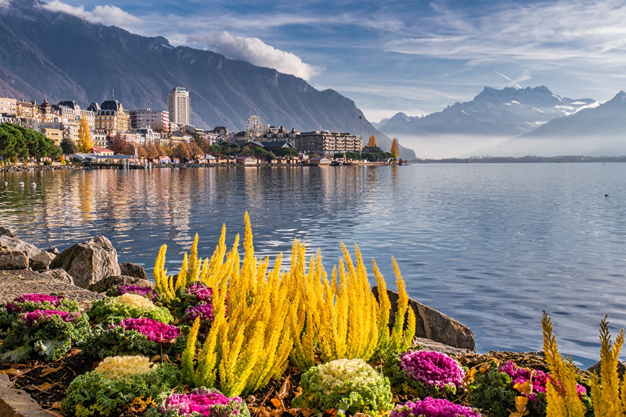 Pictures Switzerland Montreux Lake Geneva Nature Mountains
