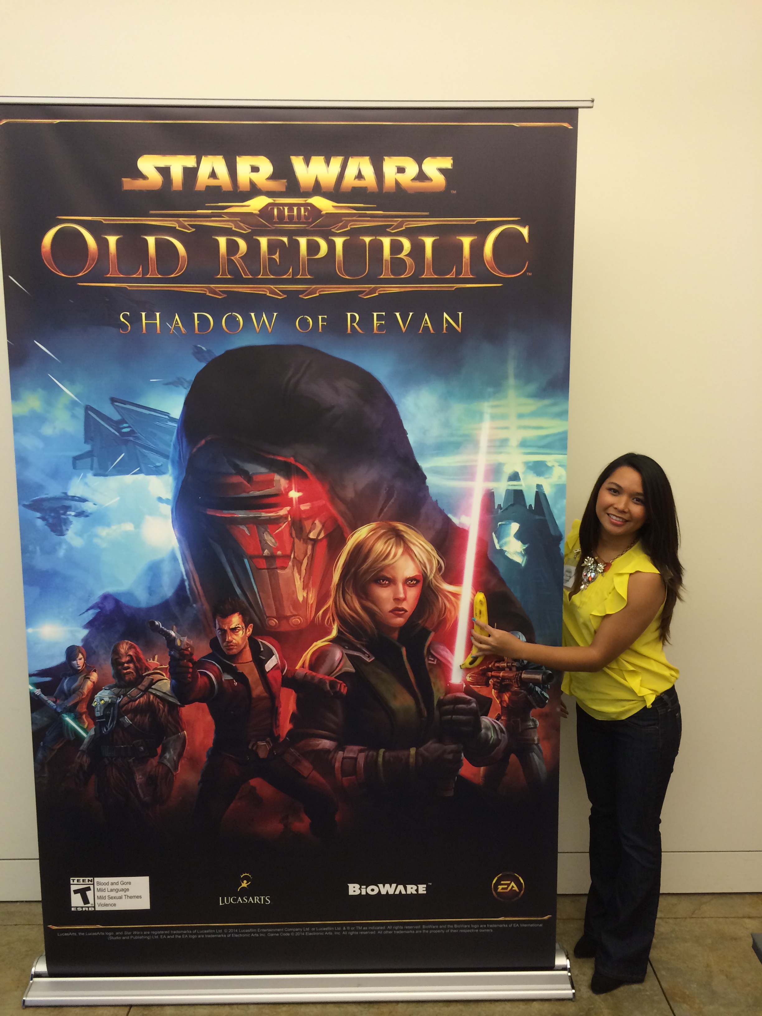 We took a few pictures next to the large Shadow of Revan poster and I