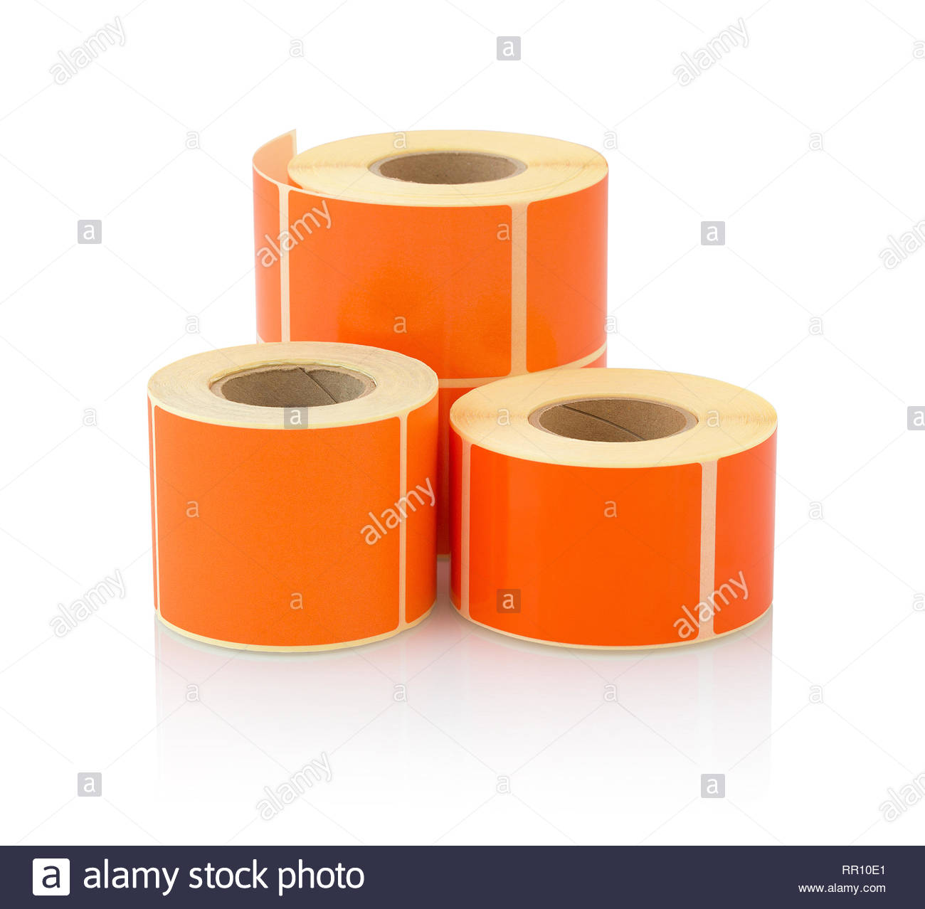 Orange Label Roll Isolated On White Background With Shadow