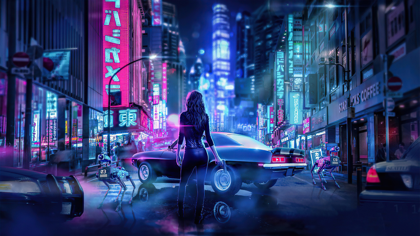 Cyber Japan Neon Lights Girl With Gun 4k Laptop HD Wallpaper