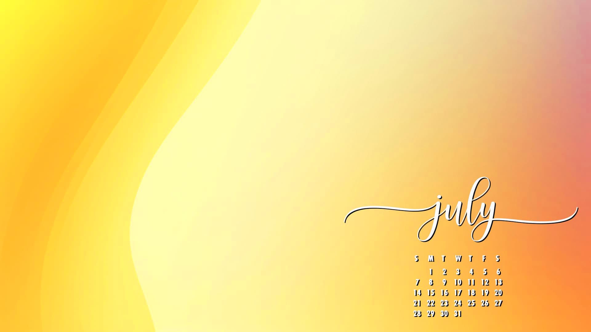 A gradient-based July 2024 aesthetic desktop wallpaper with a minimalist, elegant design and a calming color palette
