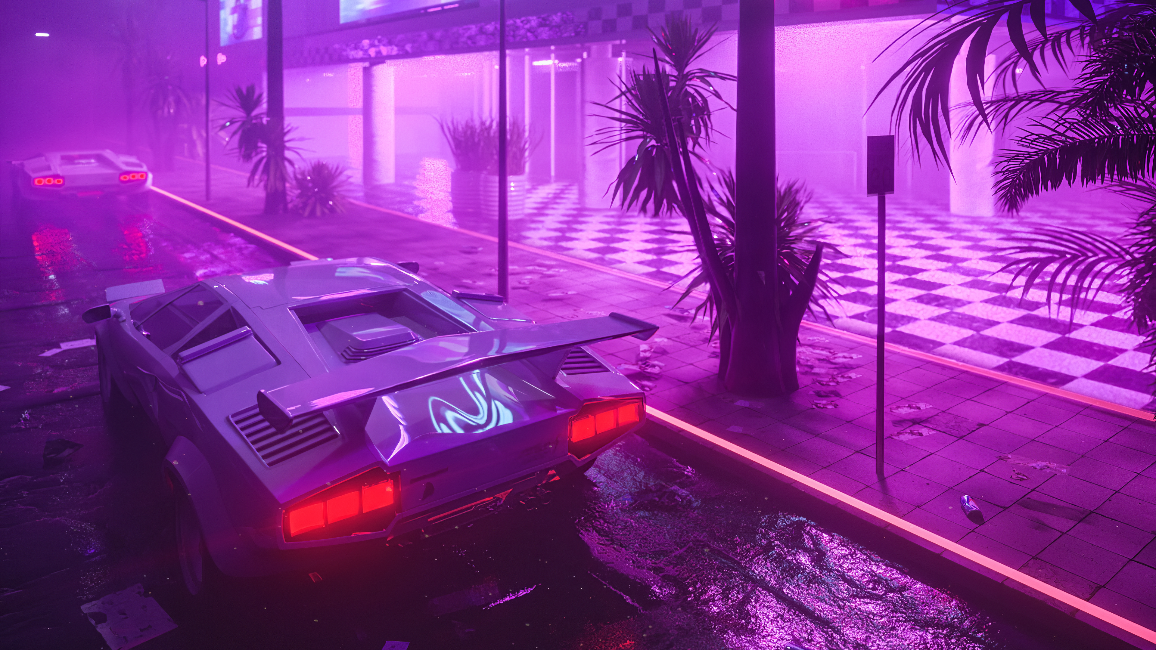 Cyberpunk City Neon Light Futuristic Car