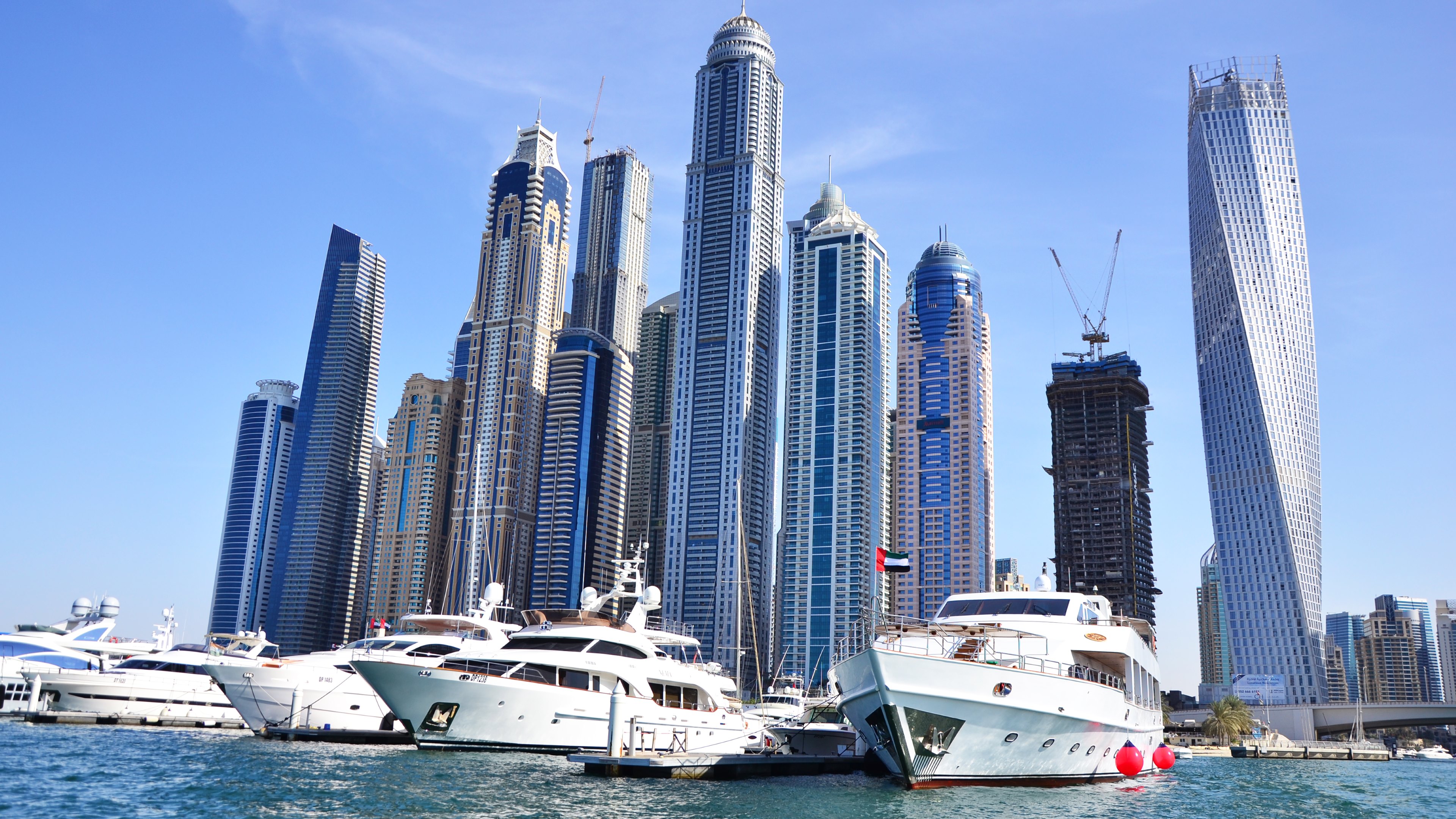 Skyscrapers And Yachts In Dubai Harbor Wallpaper HD