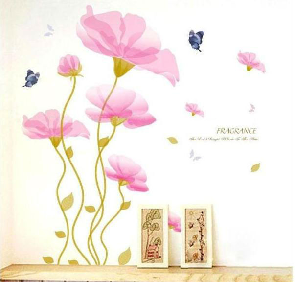 Pink Flower Graphics Bedroom Art Vinyl Wall Decals Stickers Decor