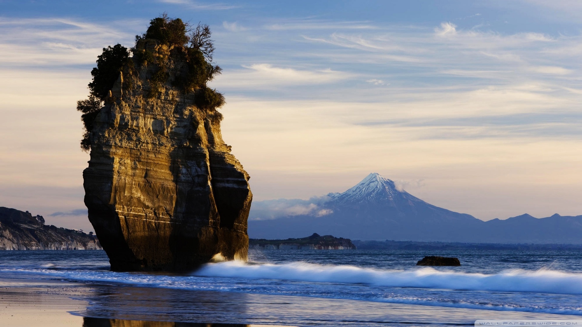 New Zealand Beach Mount Taranaki Ultra HD Desktop Background
