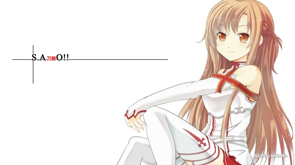 Anime Red Eyes Girls Sword Art Online White Suit
