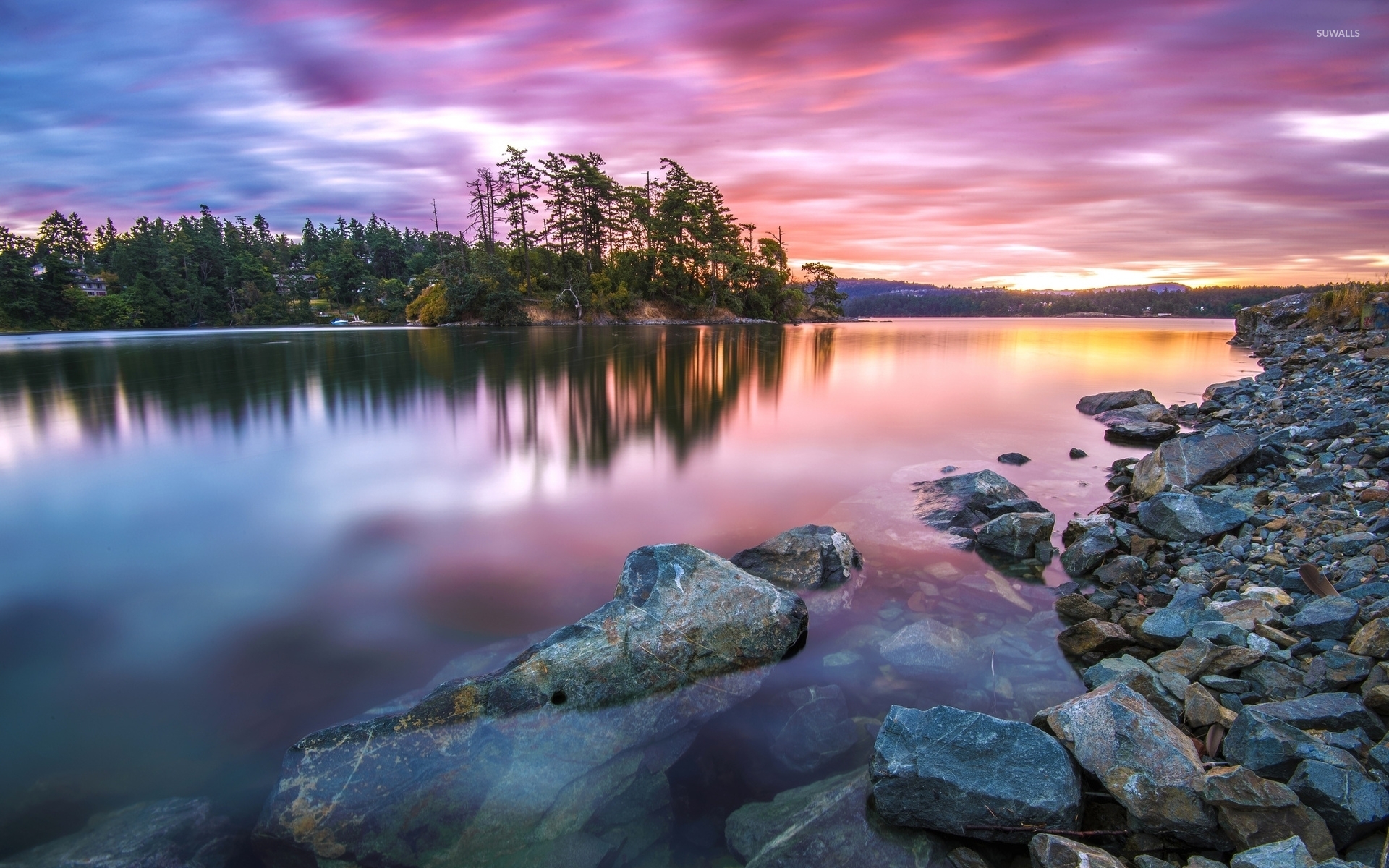 Amazing Sunset Colors Reflected In The Clear Water Wallpaper