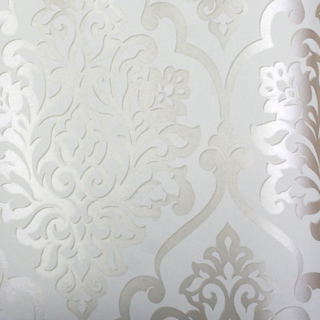 Grey And White Damask Wallpaper Silver
