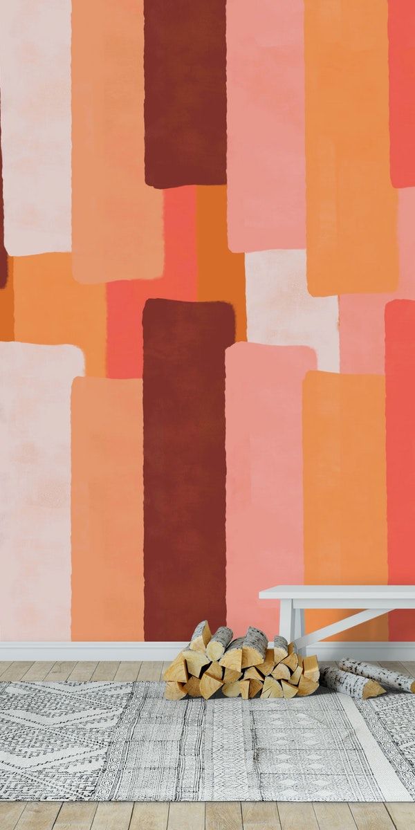 Line In Coral Wall Mural From Happywall Burgundy Orangecoral