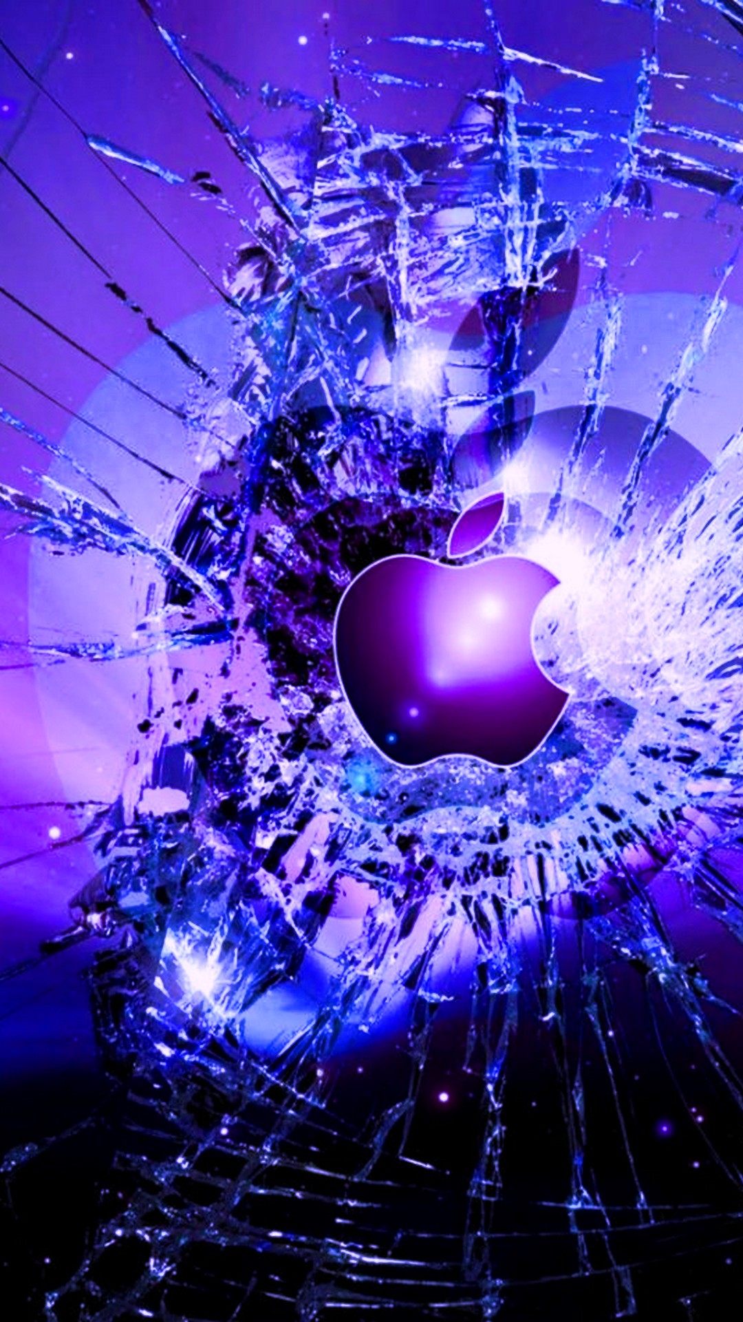 Cool Purple Cracked Screen Apple Logo Phone Wallpaper