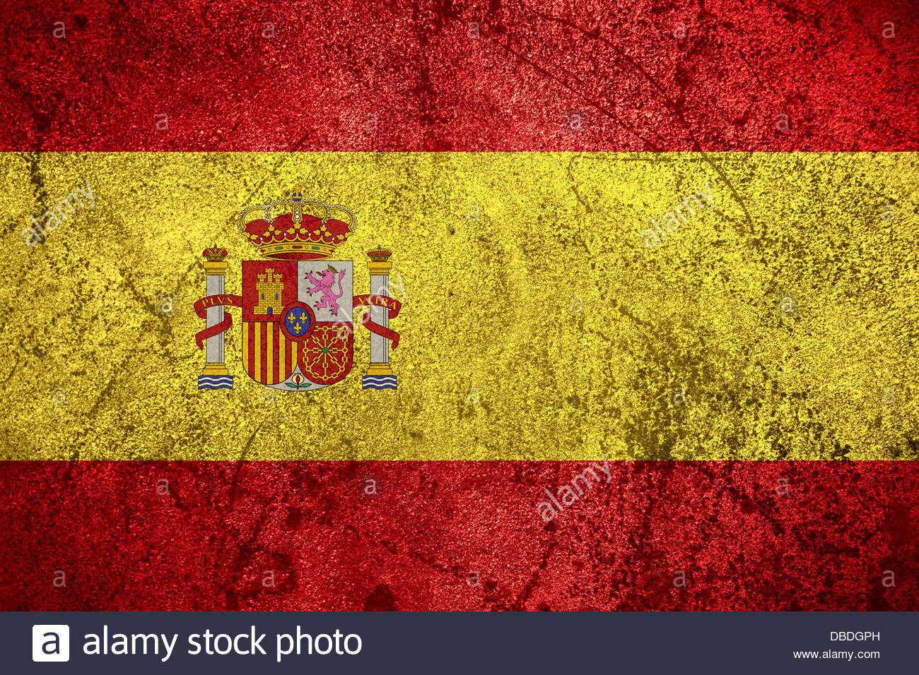 Flag Of Spain Or Spanish Banner On Rough Metal Background Stock