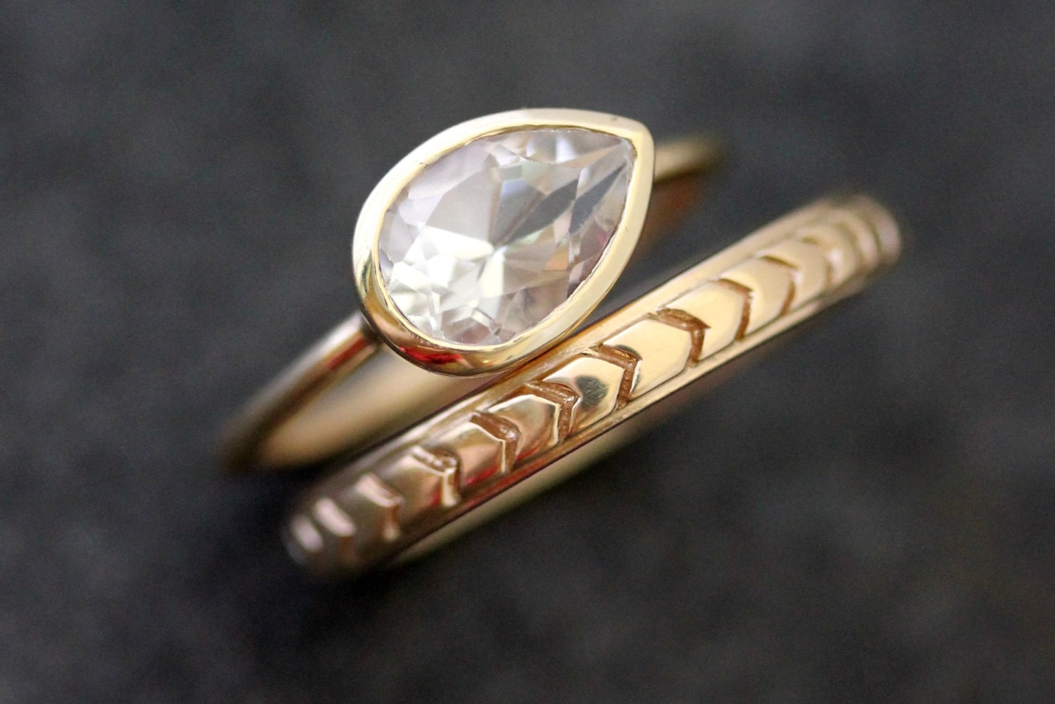 Gold Chevron Wedding Band And Alternative Engagement Ring Onewed